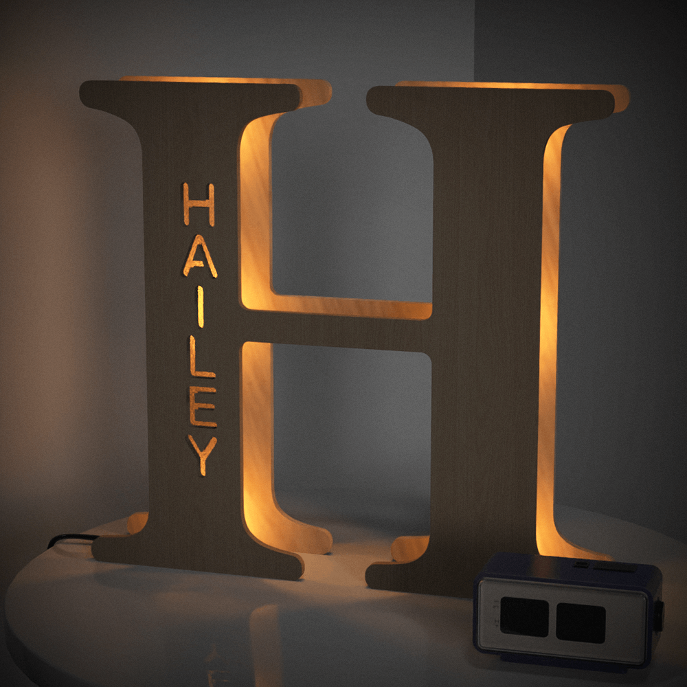 Personalised Wooden Letter Lamp Custom Name Alphabet Night Lights 19CM