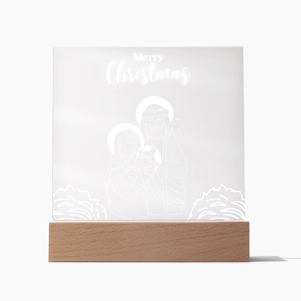 Christmas Nativity Scene close up of Mama Marry, Joseph and baby Jesus (Acrylic Square Plaque)