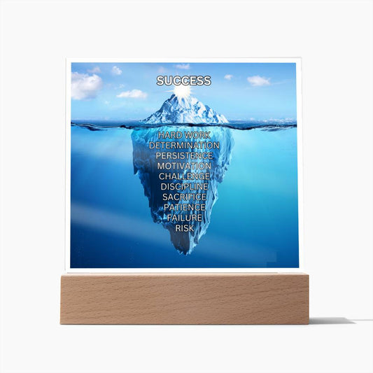 Illuminate Success with Square Acrylic LED Art featuring Mountain Iceberg (clear border) (Square Acrylic Plaque)