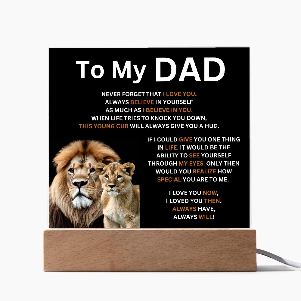 To My Dad - Father's Day Gift - This young cub will always give you a hug (Square Acrylic Plaque)