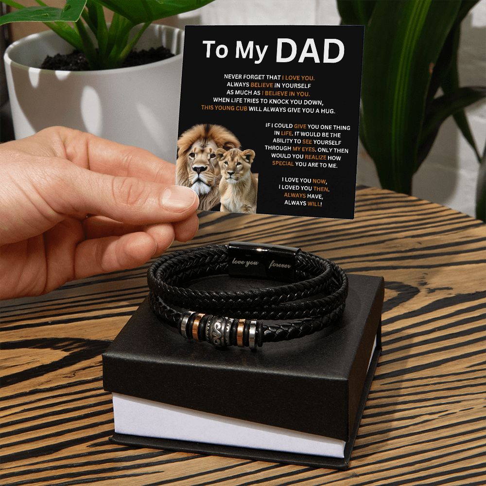 To My Dad - Father's Day Gift - This young cub will always give you a hug (Men's Vegan Leather Bracelet)