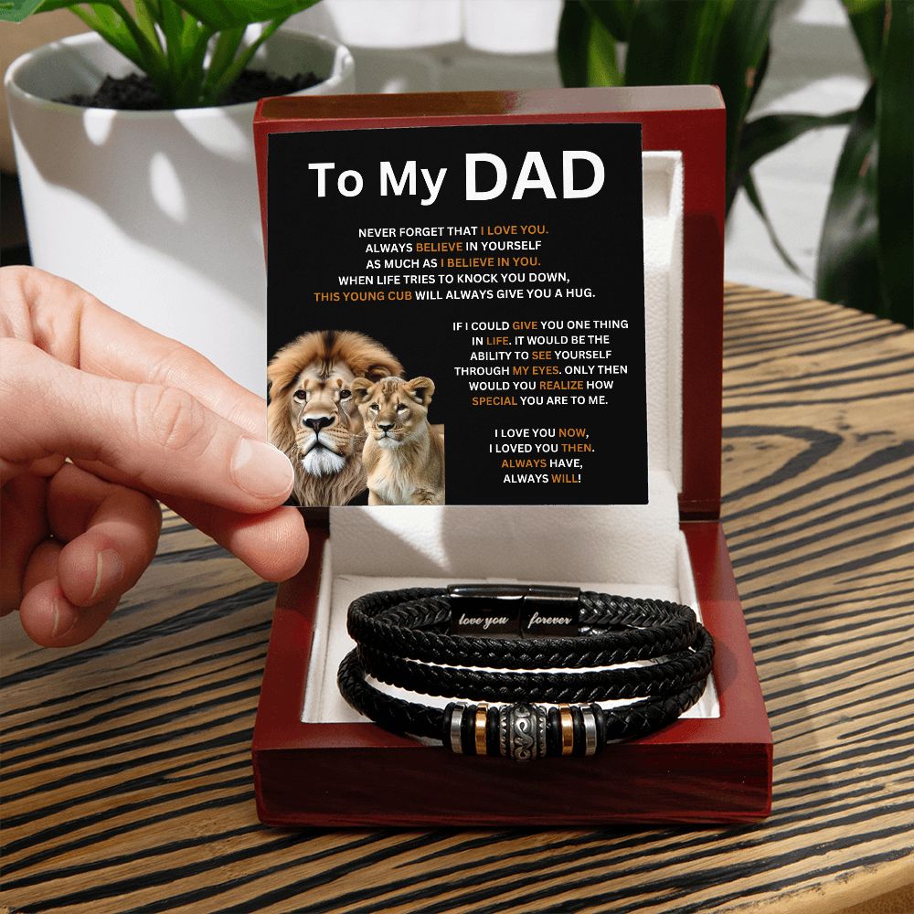 To My Dad - Father's Day Gift - This young cub will always give you a hug (Men's Vegan Leather Bracelet)