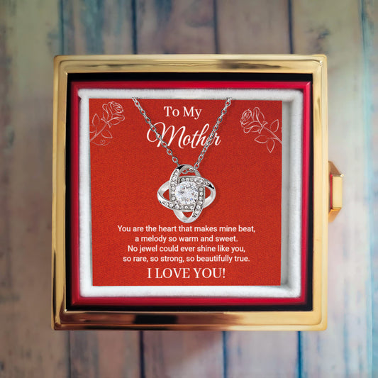 To My Mother - You are the heart that makes mine beat - (Love Knot with Rotating Rose Gift Box)