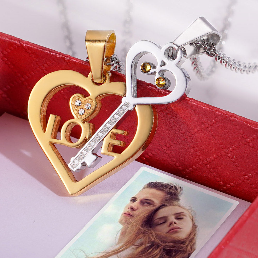 Personalized Heart & Key Necklaces Couple Necklaces