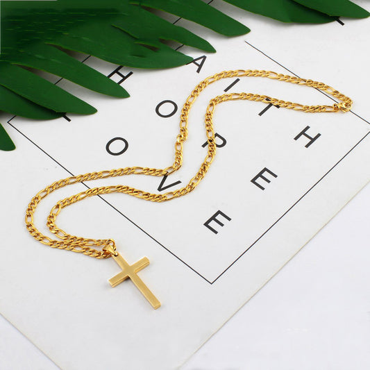 Personality Trend Titanium Steel Hip Hop Cross Pendant NK Chain Gold Necklace