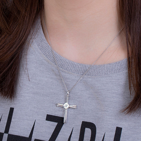 Personalized Baseball Cross Necklace Sterling Silver