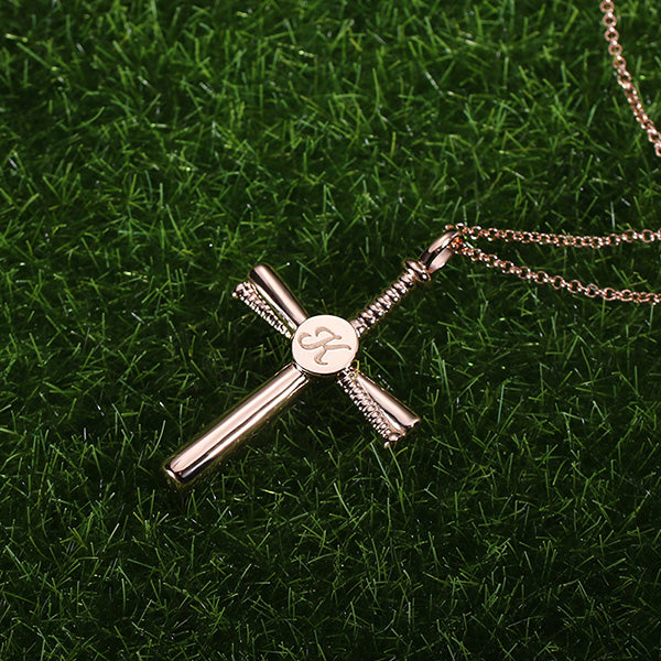 Personalized Baseball Cross Necklace Sterling Silver