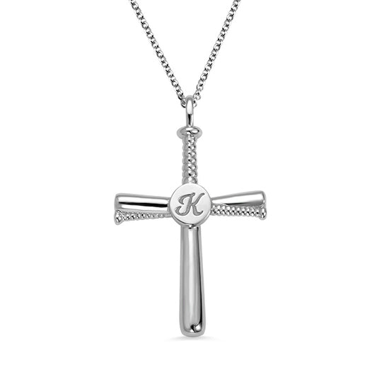 Personalized Baseball Cross Necklace Sterling Silver