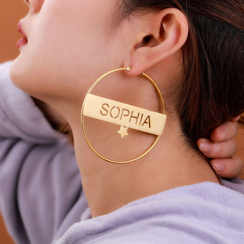 Personalized Name Hoop Earrings with Symbols