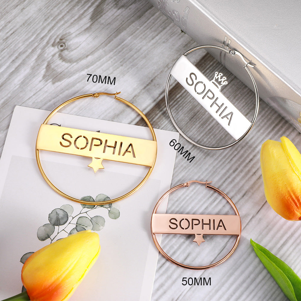 Personalized Name Hoop Earrings with Symbols