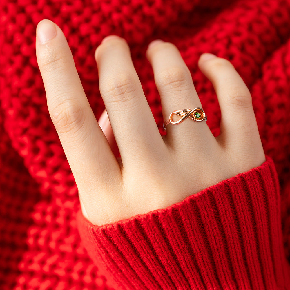 Angel Wing Infinity Heart Ring with Birthstone Platinum Plated