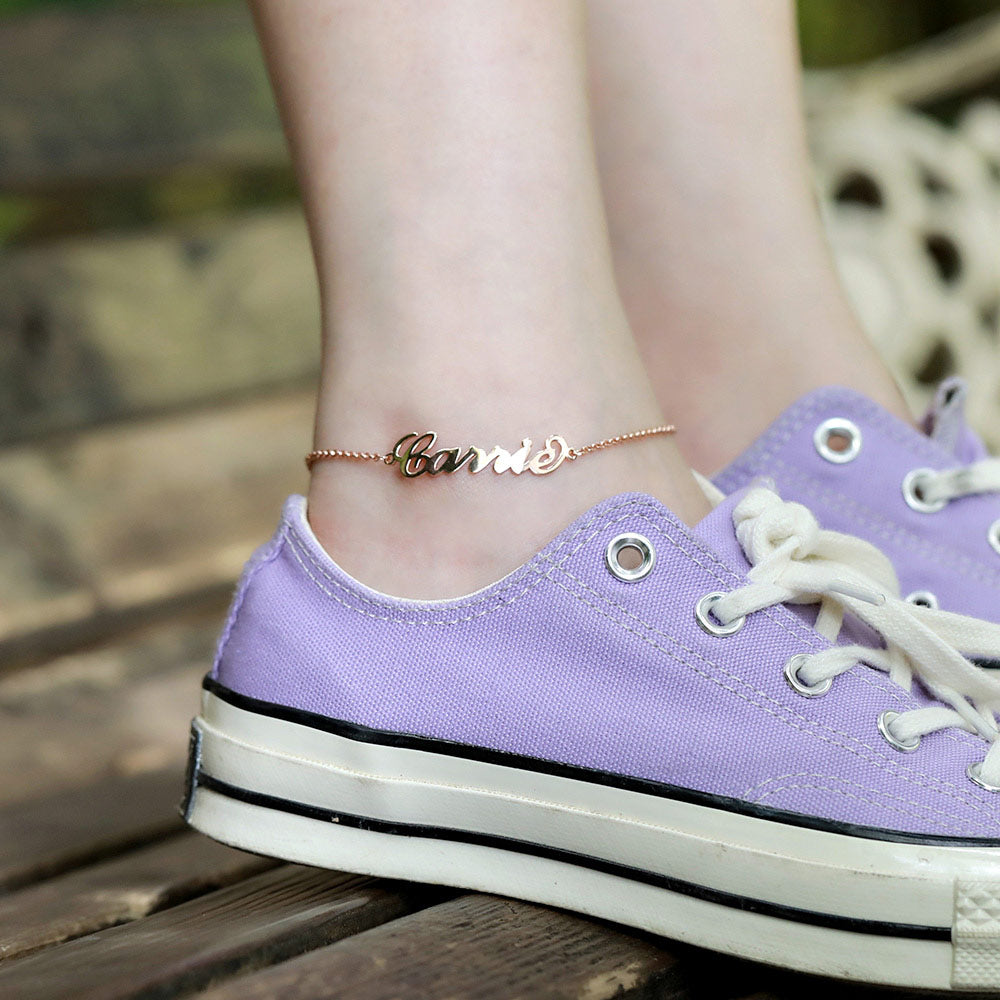 Personalized Name Anklet Sterling Silver