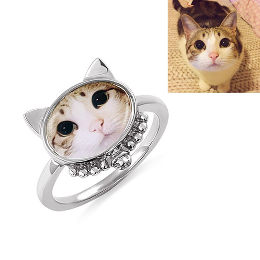 Personalized Cat Head Photo Ring in Sterling Silver