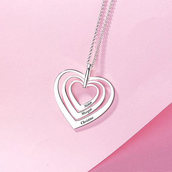 Engraved Family Heart Necklace Sterling Silver