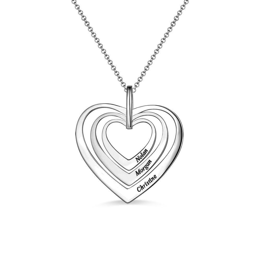 Engraved Family Heart Necklace Sterling Silver