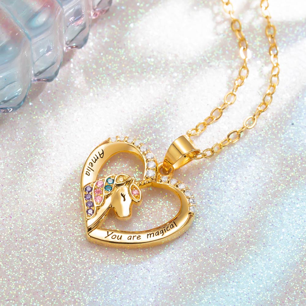 Custom Necklace with Heart Unicorn Pendant