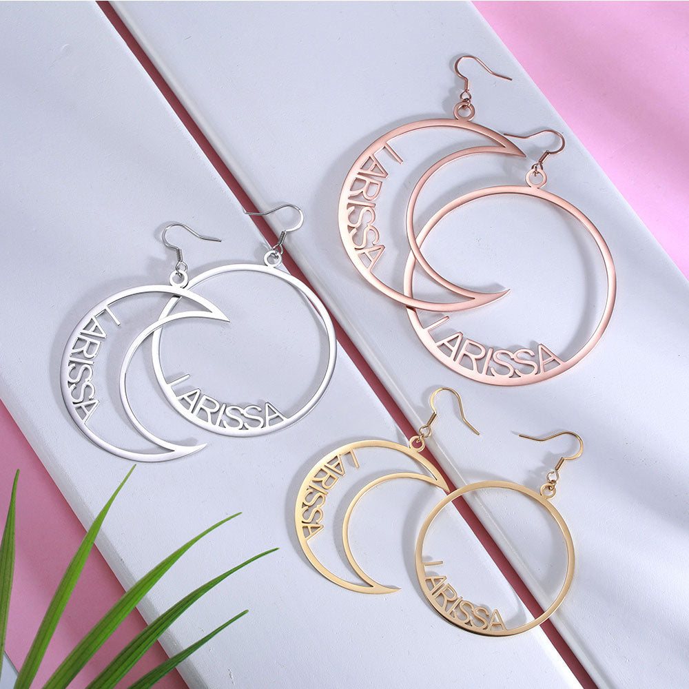 Personalized Moon & Sun Mismatched Name Earrings