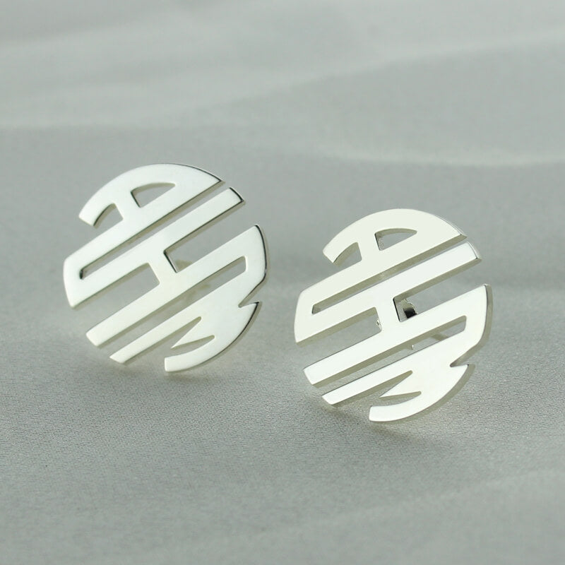 Custom Block Monogram Stud Earrings Sterling Silver