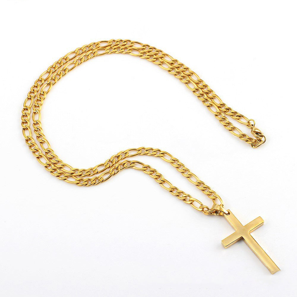 Personality Trend Titanium Steel Hip Hop Cross Pendant NK Chain Gold Necklace