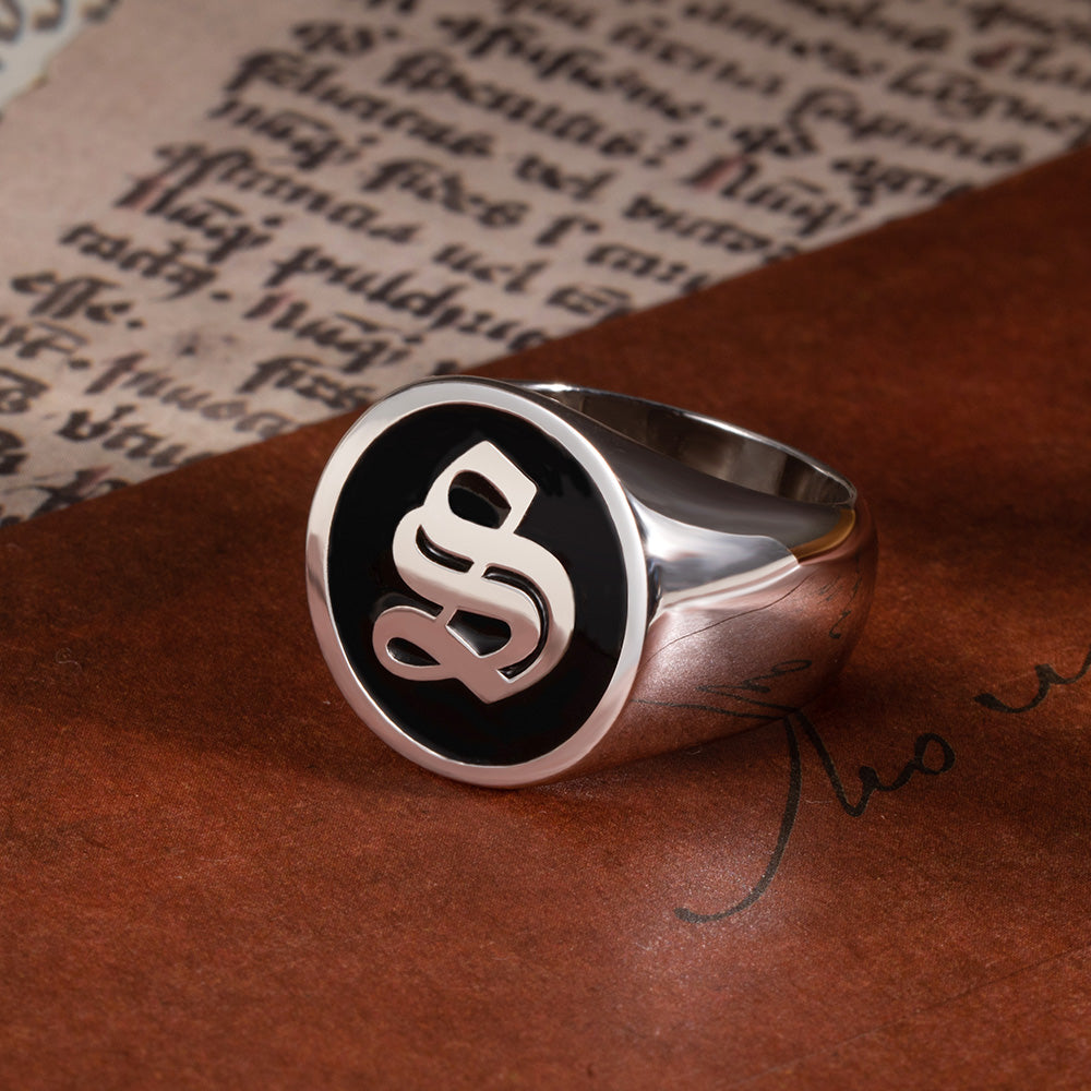 Personalized Round Initial Signet Ring Unisex