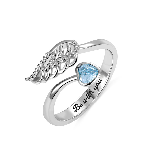 Personalized "Forever by My Side" Angel Wing Ring Sterling Silver