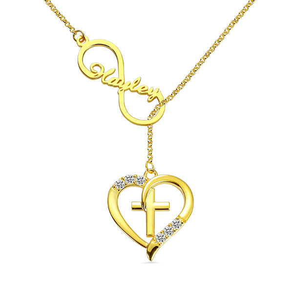 Personalized Infinity & Heart Cross Name Necklace