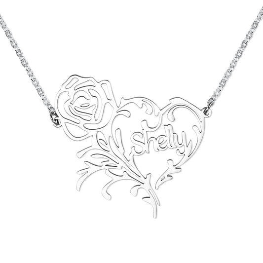 Personalized Rose Heart Necklace Stainless Steel
