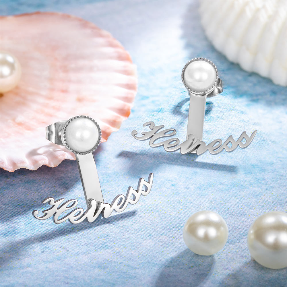 Custom Name Pearl Stud Earrings