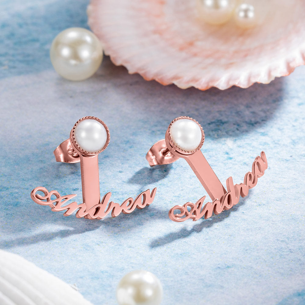 Custom Name Pearl Stud Earrings