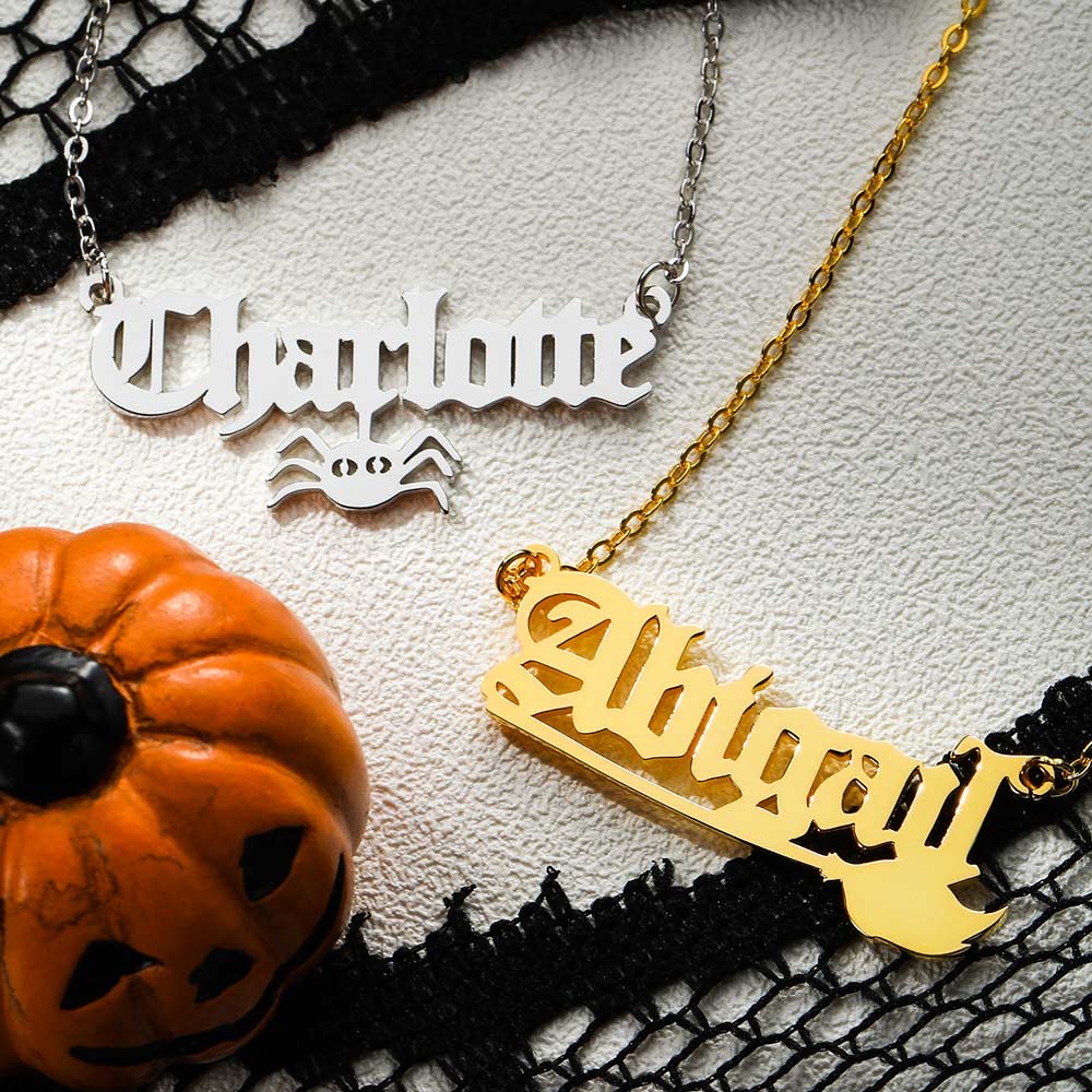 Personalized Halloween Gothic Name Necklace Stainless Steel