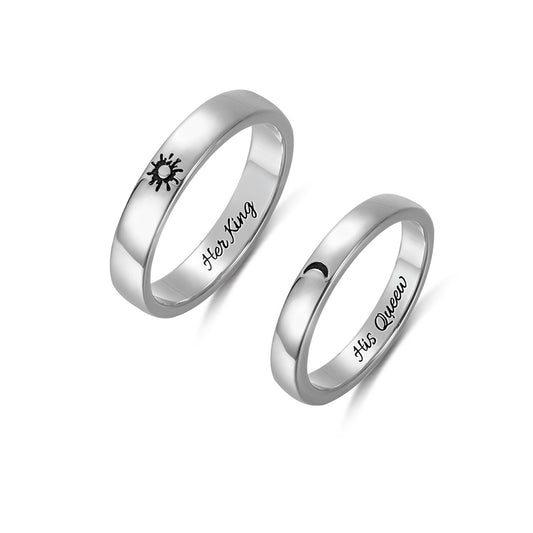 Personalized Sun and Moon Couple Rings Valentine Gift