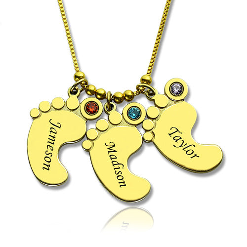 Personalized Mothers Necklace Baby Feet Charm