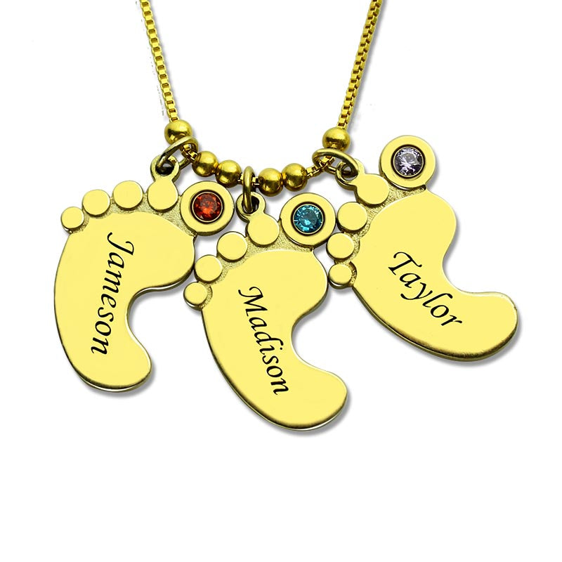 Personalized Mothers Necklace Baby Feet Charm