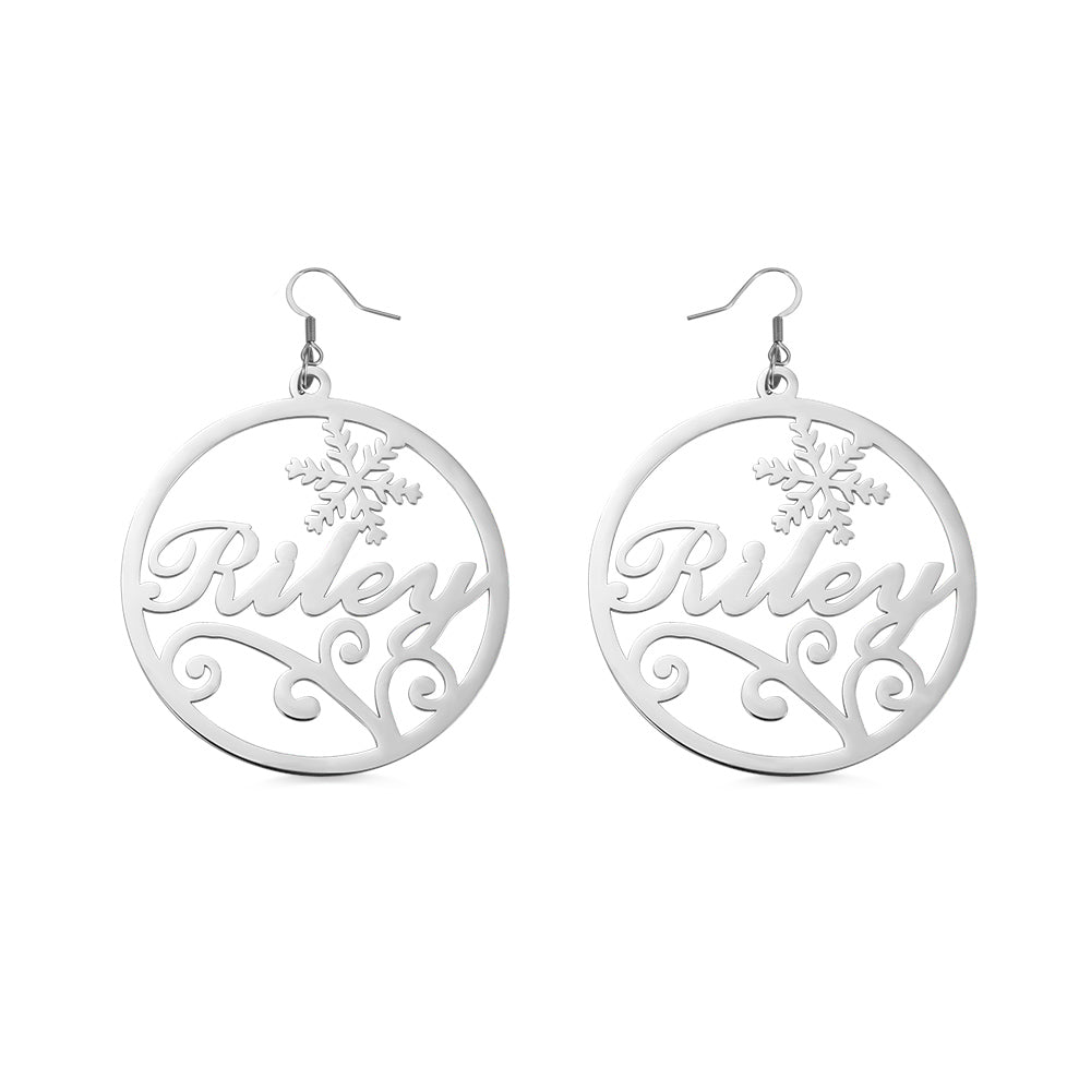 Personalized Christmas Name Hoop Earrings Snowflake