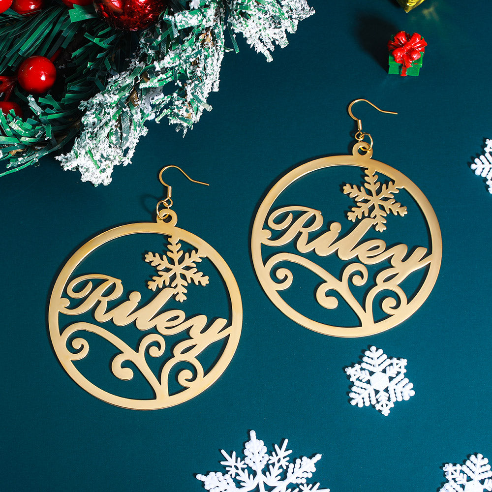 Personalized Christmas Name Hoop Earrings Snowflake