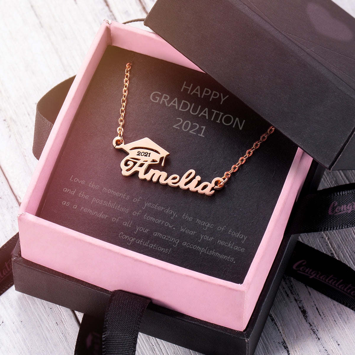 Personalized Bachelor Cap Name Necklace Graduation Gifts Silver 925