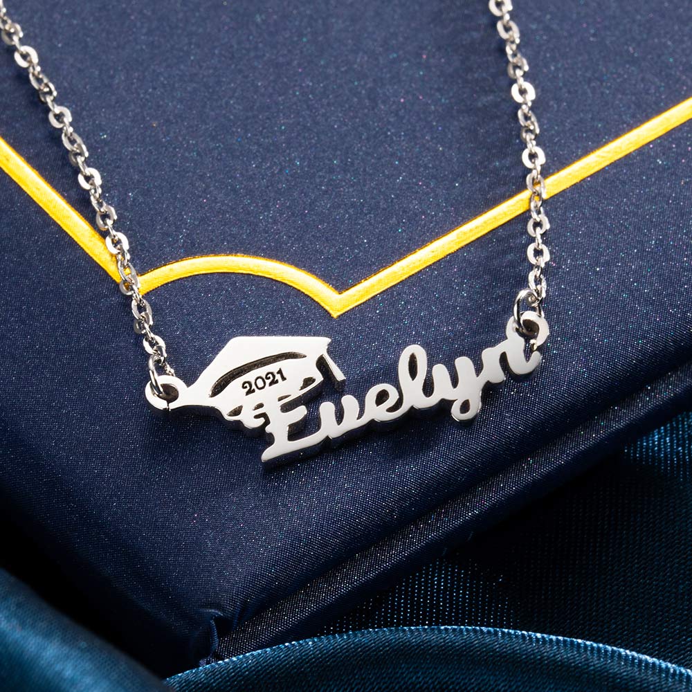 Personalized Bachelor Cap Name Necklace Graduation Gifts Silver 925