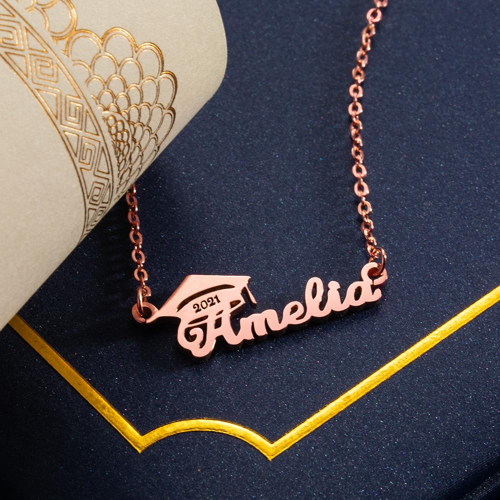Personalized Bachelor Cap Name Necklace Graduation Gifts Silver 925