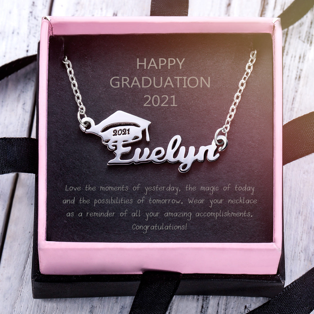 Personalized Bachelor Cap Name Necklace Graduation Gifts Silver 925