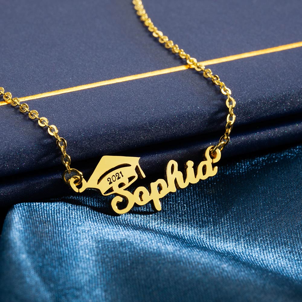 Personalized Bachelor Cap Name Necklace Graduation Gifts Silver 925