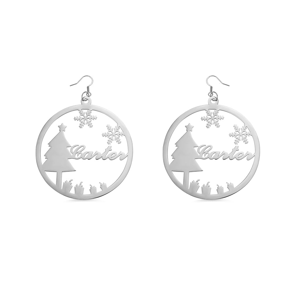 Personalized Christmas Name Hoop Earrings Christmas Tree