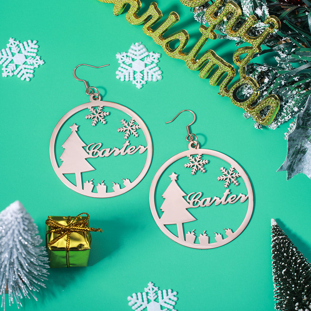 Personalized Christmas Name Hoop Earrings Christmas Tree