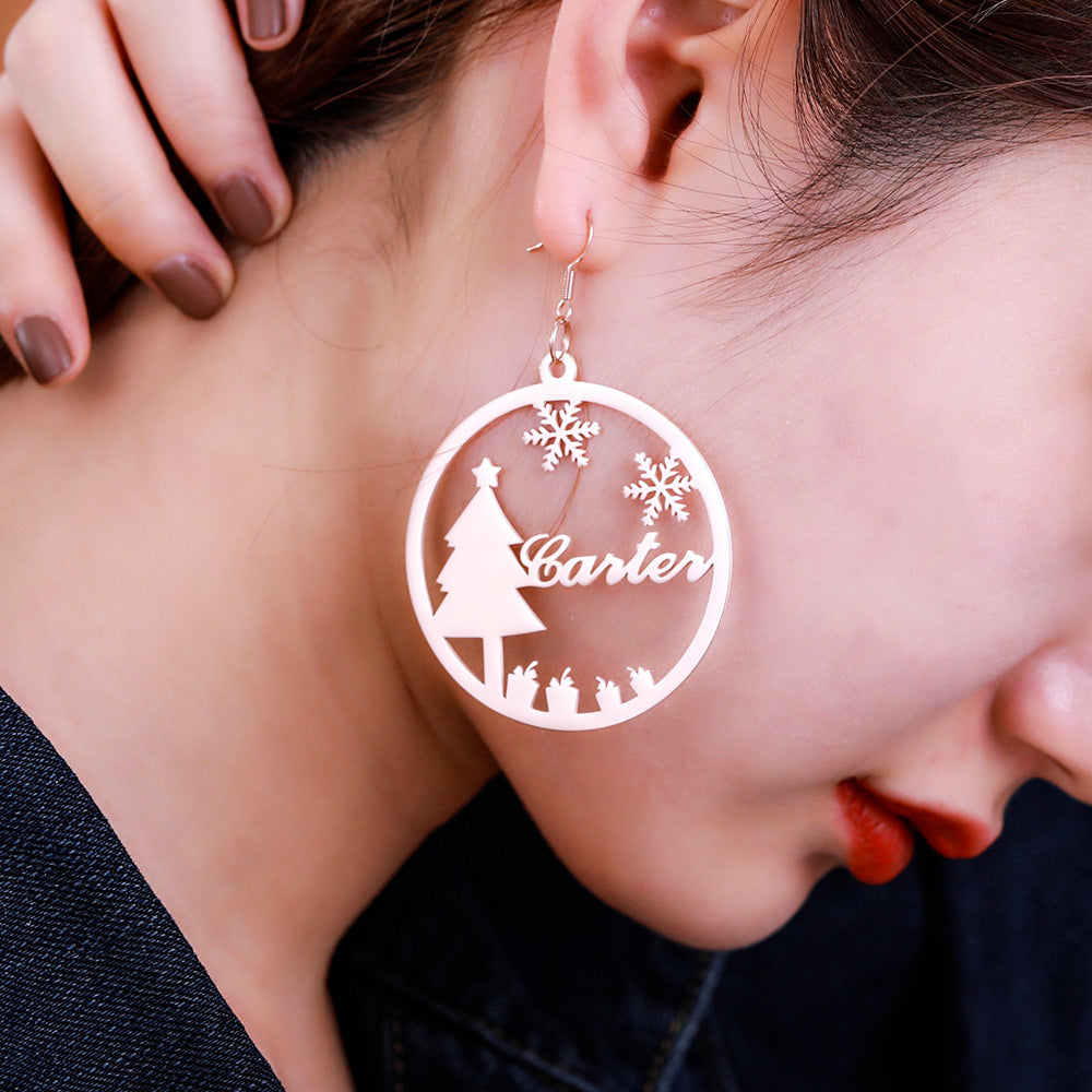 Personalized Christmas Name Hoop Earrings Christmas Tree