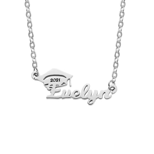 Personalized Bachelor Cap Name Necklace Graduation Gifts Stainless Steel