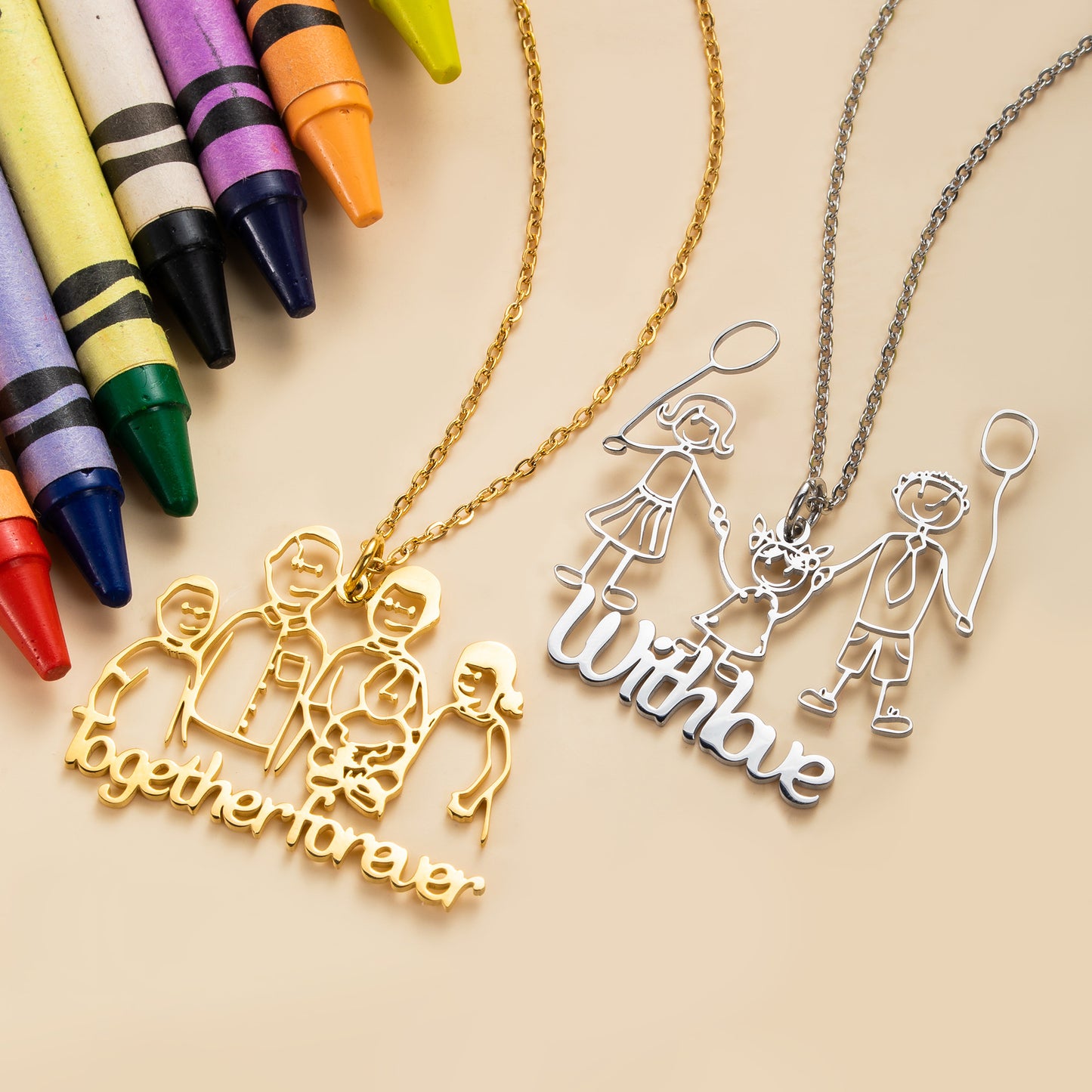 Personalized Children's Drawing Graffiti Necklace Gift for Mom Grandma