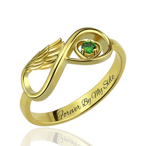 Angel Wing Infinity Heart Ring with Birthstone Platinum Plated
