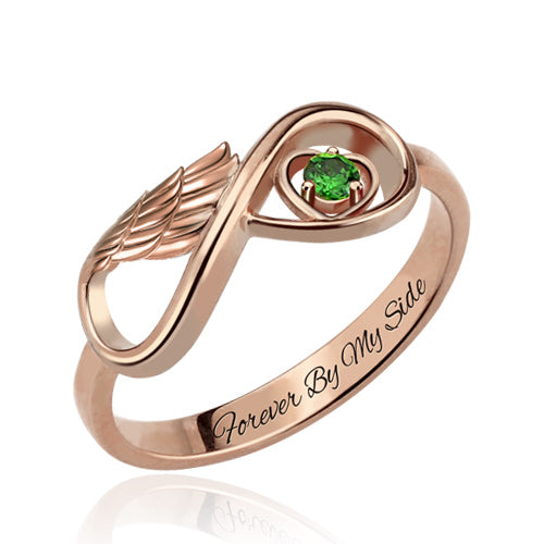 Angel Wing Infinity Heart Ring with Birthstone Platinum Plated