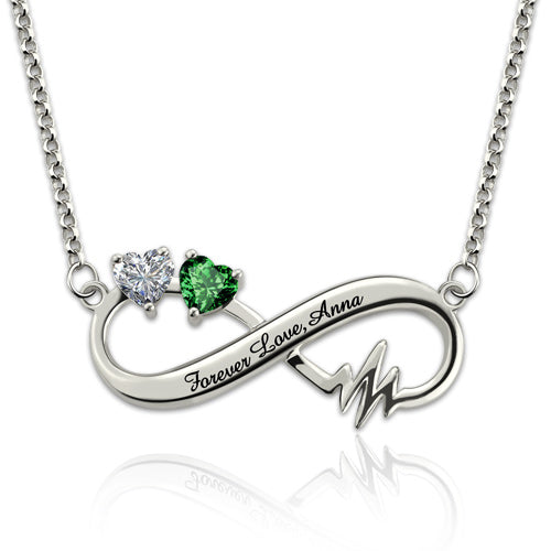 Heartbeat Infinity Necklace With Birthstones