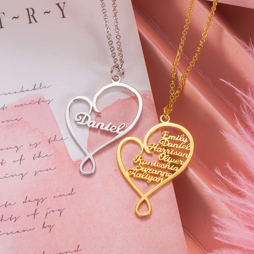 Personalized Heart and Hug Necklace for Mom Sterling Silver 925