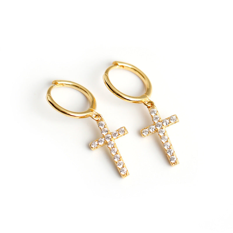 Iced out Cross Earrings Sterling Silver